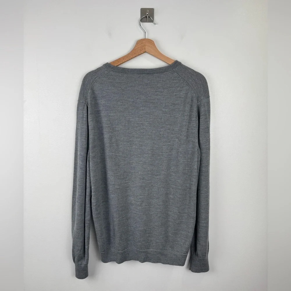 J.Crew Men Gray 100% Merino Wool V-Neck Sweater Size Large